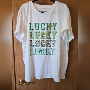 3X White Cuffed Short Sleeve Tee With LUCKY Printed  Worn Once